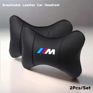 2pcs Car Seat Full PU Leather Headrest, Universal Neck Support Pillow for Bmw M Models, All-Season Automotive Interior Accessories