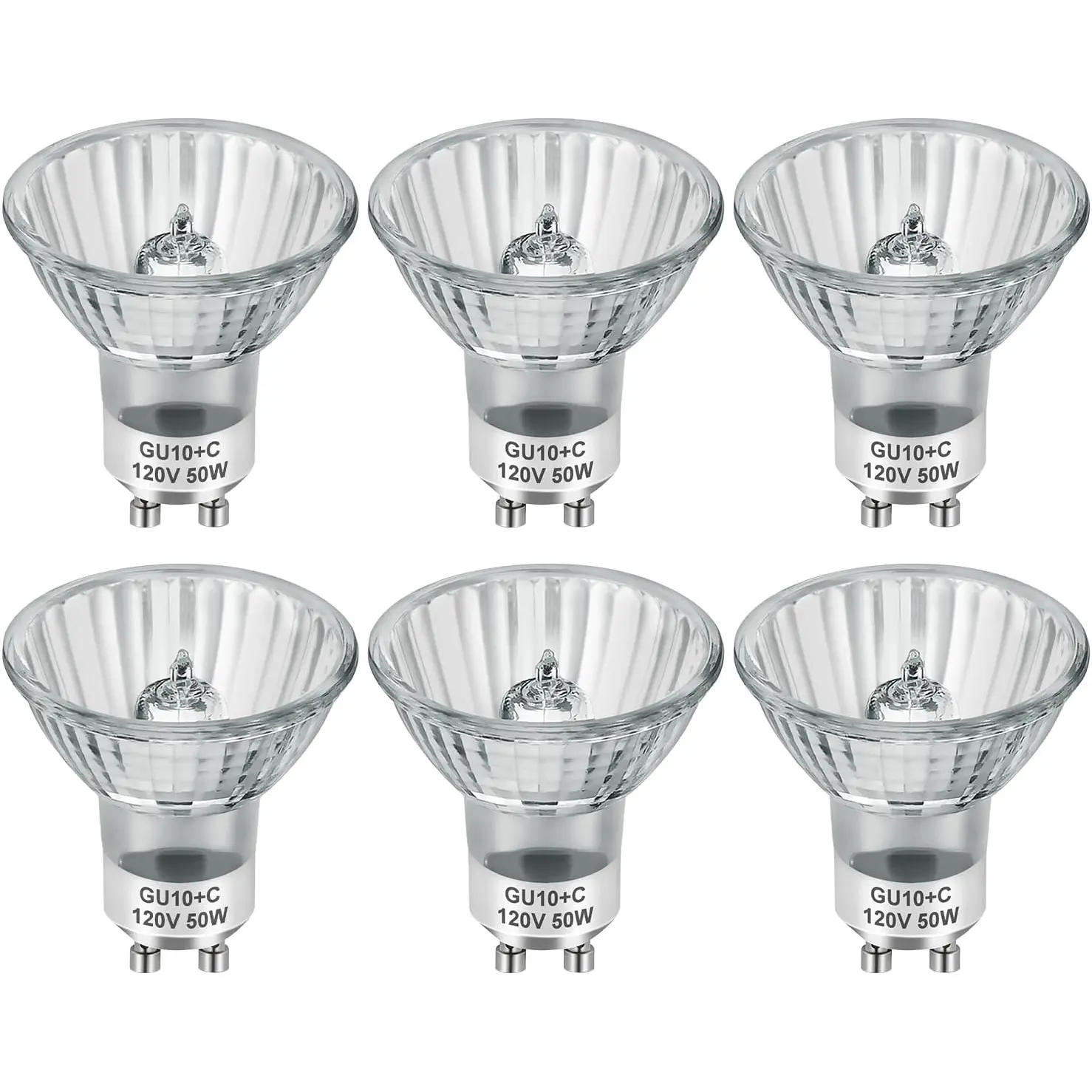 GU10 120V 50W Halogen Light Bulbs for Track and Range Hood, GU10+C Candle Warmer Lamp with Dimmable, 2700K Warm White, 6000+Hours Long-Lasting Pack of 6