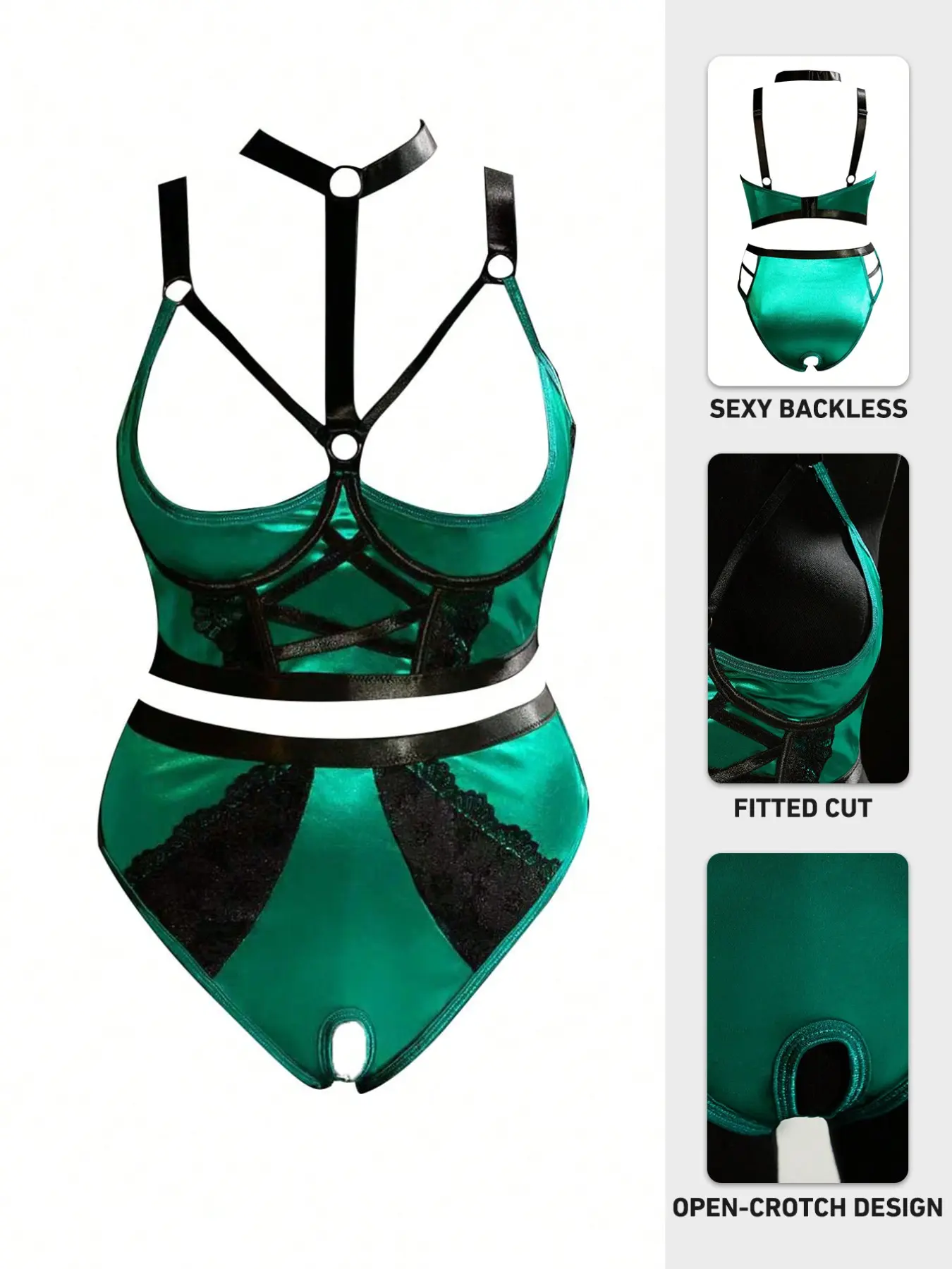 Valentine's Day Satin Smooth Lingerie Set, Extreme Sexy Plus Size Women's Underwear, Open-Crotch with Steel Ring, 2-Piece Bra & Thong, All-Year Wear altgirl rave outfit women's plus size clothing
