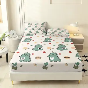 3pc Dinosaur Print Bed Sheet Set, Includes 1 Mattress Cover and 2 Pillowcases, Deep Pocket Design, Soft and Comfortable