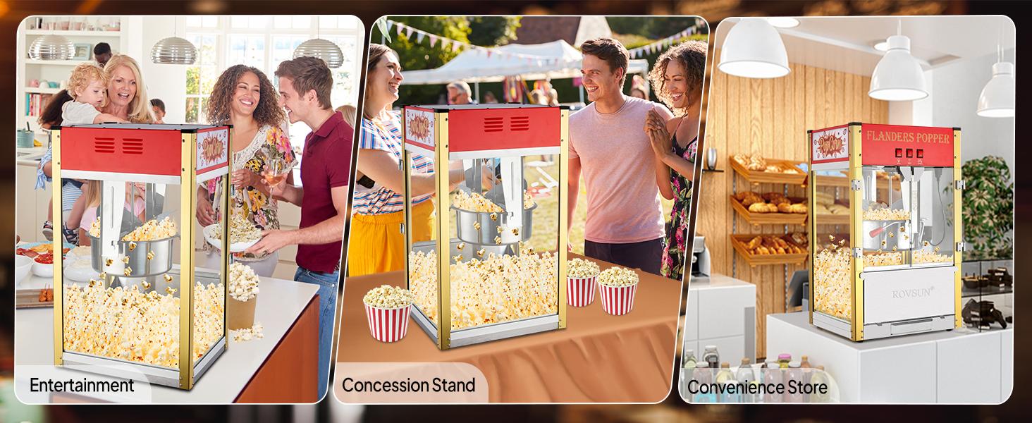 ROVSUN Popcorn Machine with 12/16 Ounce Kettle, Countertop Popcorn Maker Commercial Popcorn Machine w/Stainless Steel Scoop, Oil Spoon & 3 Popcorn Cups for Home Movie Theater