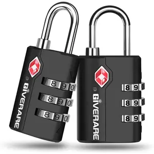 2 Pack TSA Approved Travel Luggage Locks, Suitcase Combination Lock, Keyless 3-Digit Zipper Padlocks, TSA Accepted Compatible Padlock for Gym Locker, Golf Bag Case, Backpack-Black