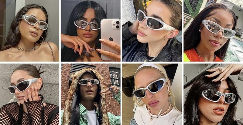 Y2K Glasses & Sunglasses 2000s Retro | Black Rave Party Shades | Futuristic Rimless Wrapround UV400 Polarized Sunglasses for Women Men | Unisex Sports Fashion Sun Glasses