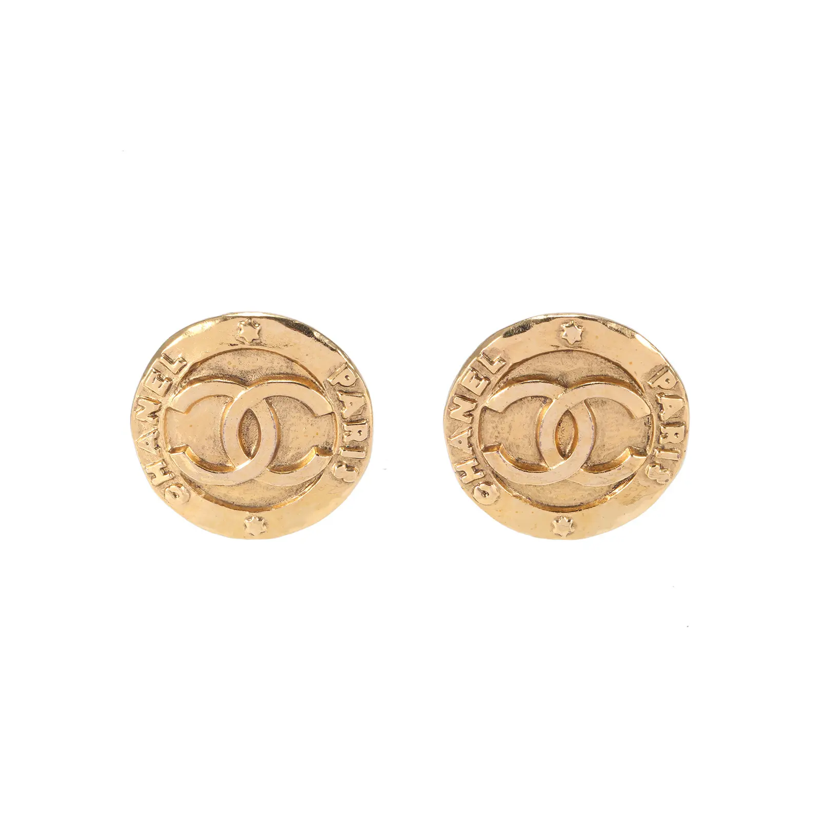 Pre-owned 【alea】Double C Gold Coin Clip on Earrings AlloyP233391155