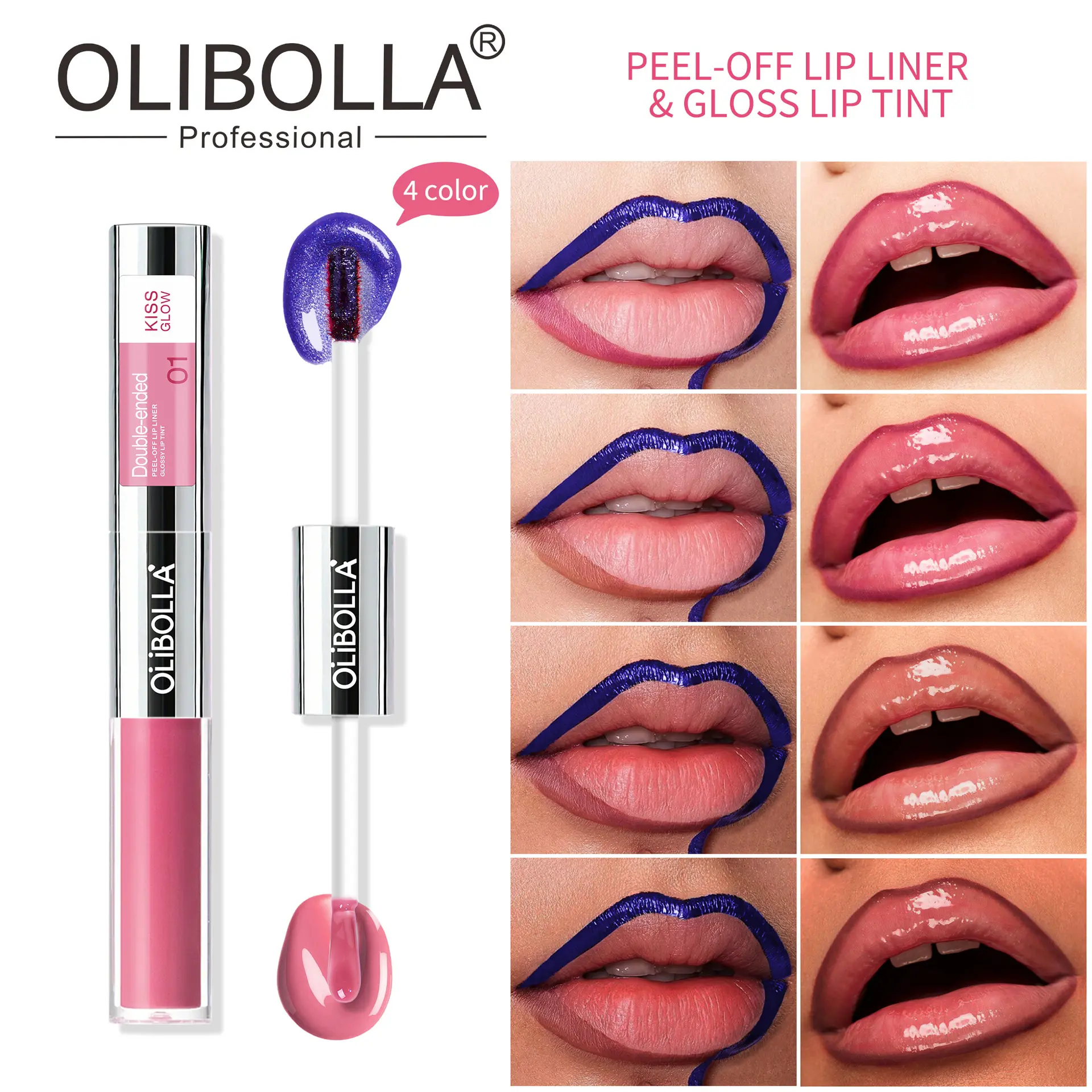 2-in-1 Pearlescent Blue Double Head Peel Off Lip Color Lip Glaze, Waterproof and Non Stick Cup Peel Off Lipliner Lipstick for Beginners' Daily Lip Makeup