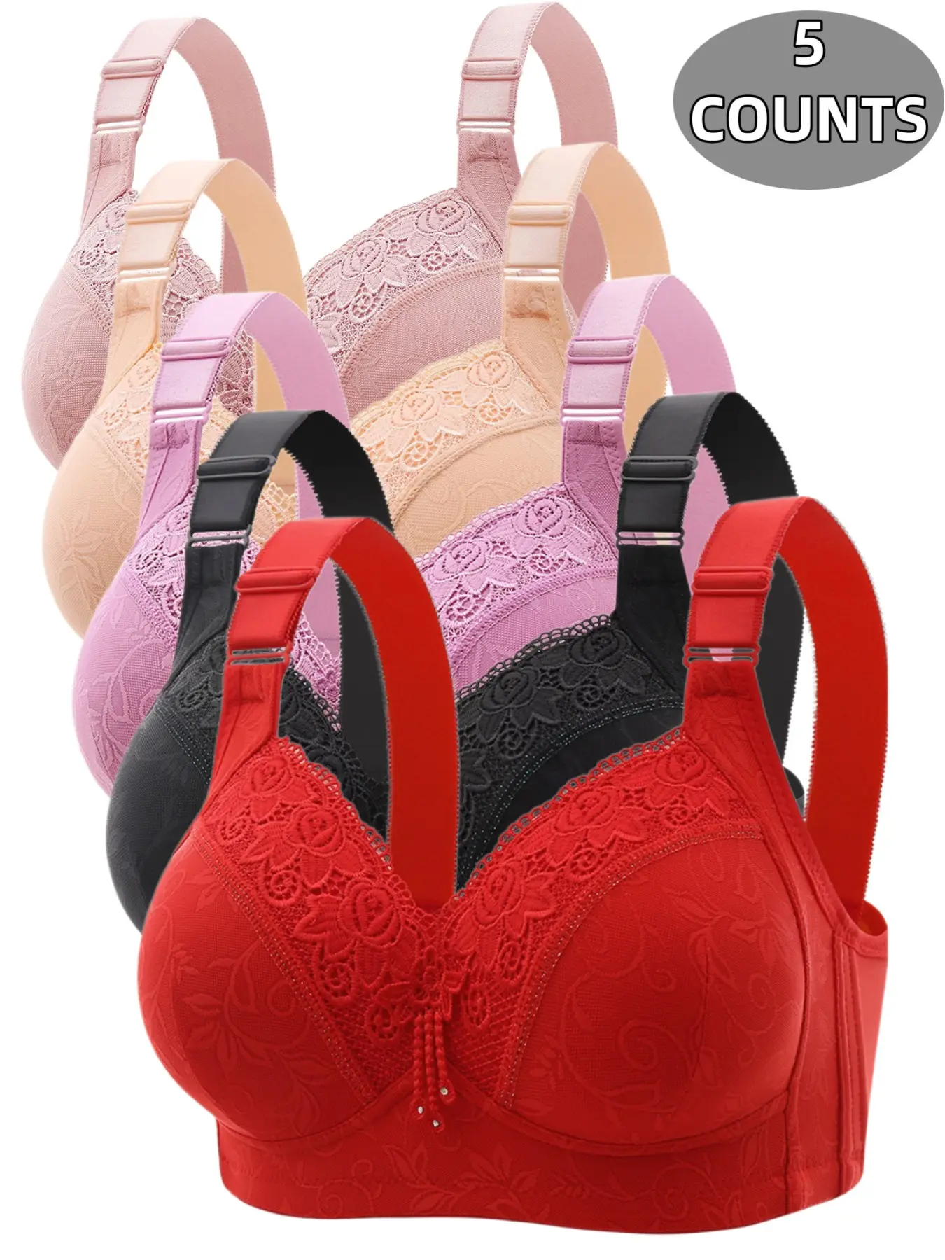 Women's Lace Everyday Bra Set Without Steel Cup, Ultimate Comfort & Medium Support, Fashionable Chic Plain Design, Multiple Sizes Available