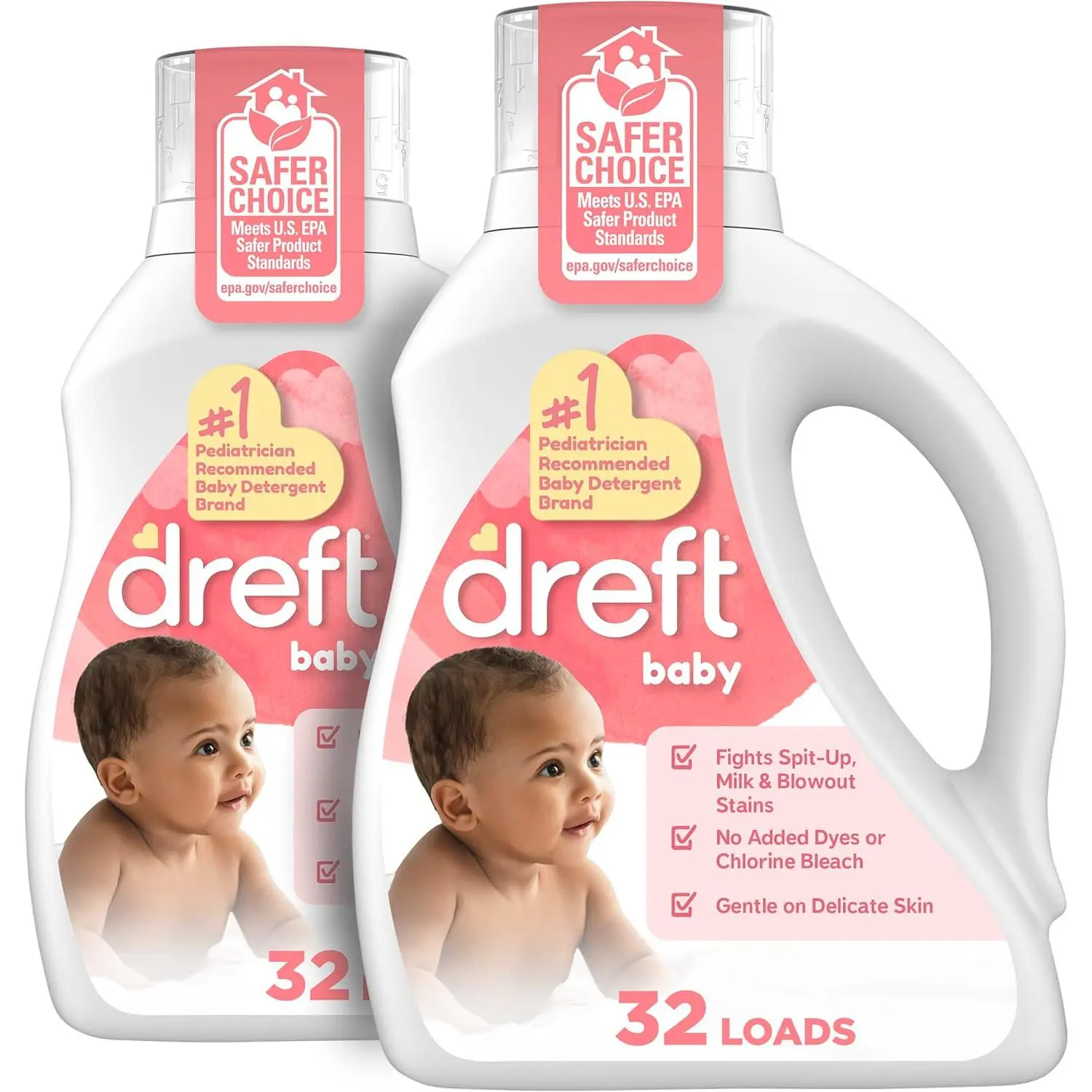 Dreft Baby Liquid Laundry Detergent, Gentle on Sensitive Skin Laundry Soap, 42 fl oz, 32 Loads, Pack of 2 (Packaging May Vary)
