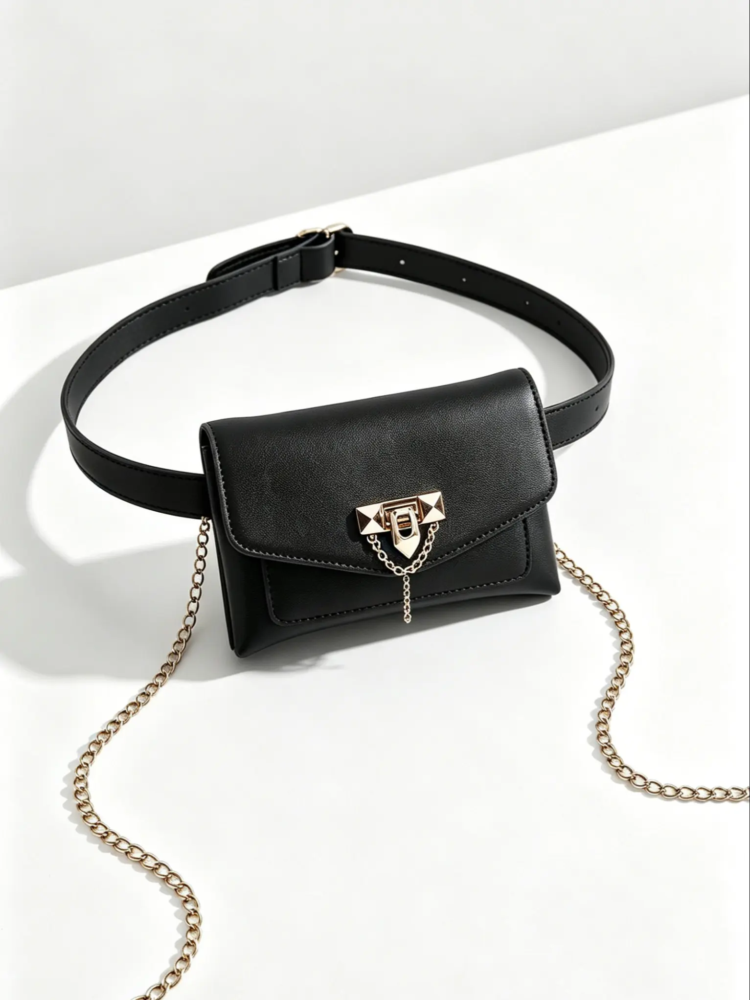 belt bag for women, waist bag, envelope fanny pack, metal lock waist pouch, chain crossbody purse, slim waist bag, fashion hip bag, club party bag, streetwear fanny pack, adjustable waist belt purse, mini crossbody bag