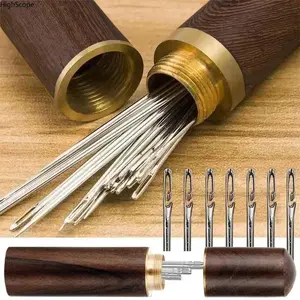 Easy Thread Self Threading Needle Set, 30 Count Stainless Steel Sewing Needles with Wood Storage Case, Perfect Sewing Gift for Mom Grandma Crafters