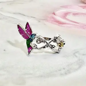 Talonior Hummingbird Ring for Teenager Infinity Purple Hummingbird Ring Hummingbirds Bird Flower Rings Jewelry Band Christmas Gifts, for Teenager, For Teenager