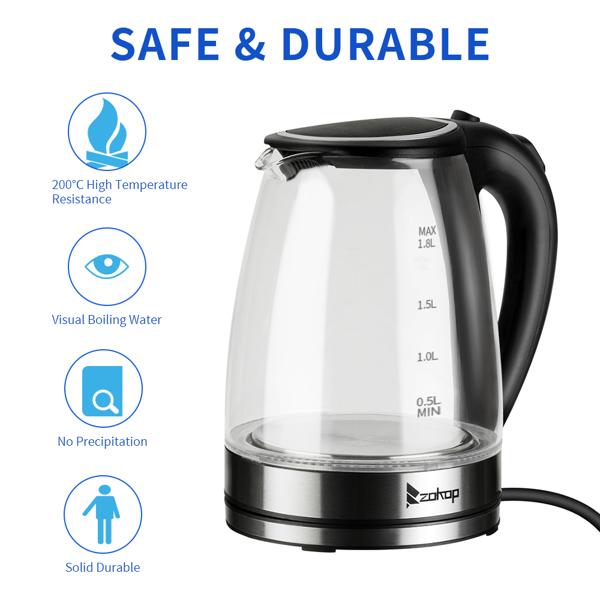 HD-1857-A 110V 1200W 1.8L Electric Glass Kettle US Plug