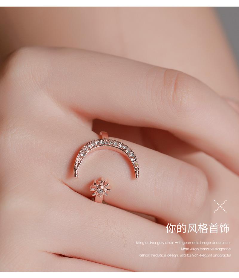 Crescent moon ring, European and American fashion star-moon ring, ethnic style star-moon open ring