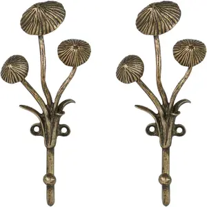 2pcs Metal Gold Coat Hooks with 3D Mushrooms Shape, for Entryway, Bathroom, Bedroom Farmhouse Decoration