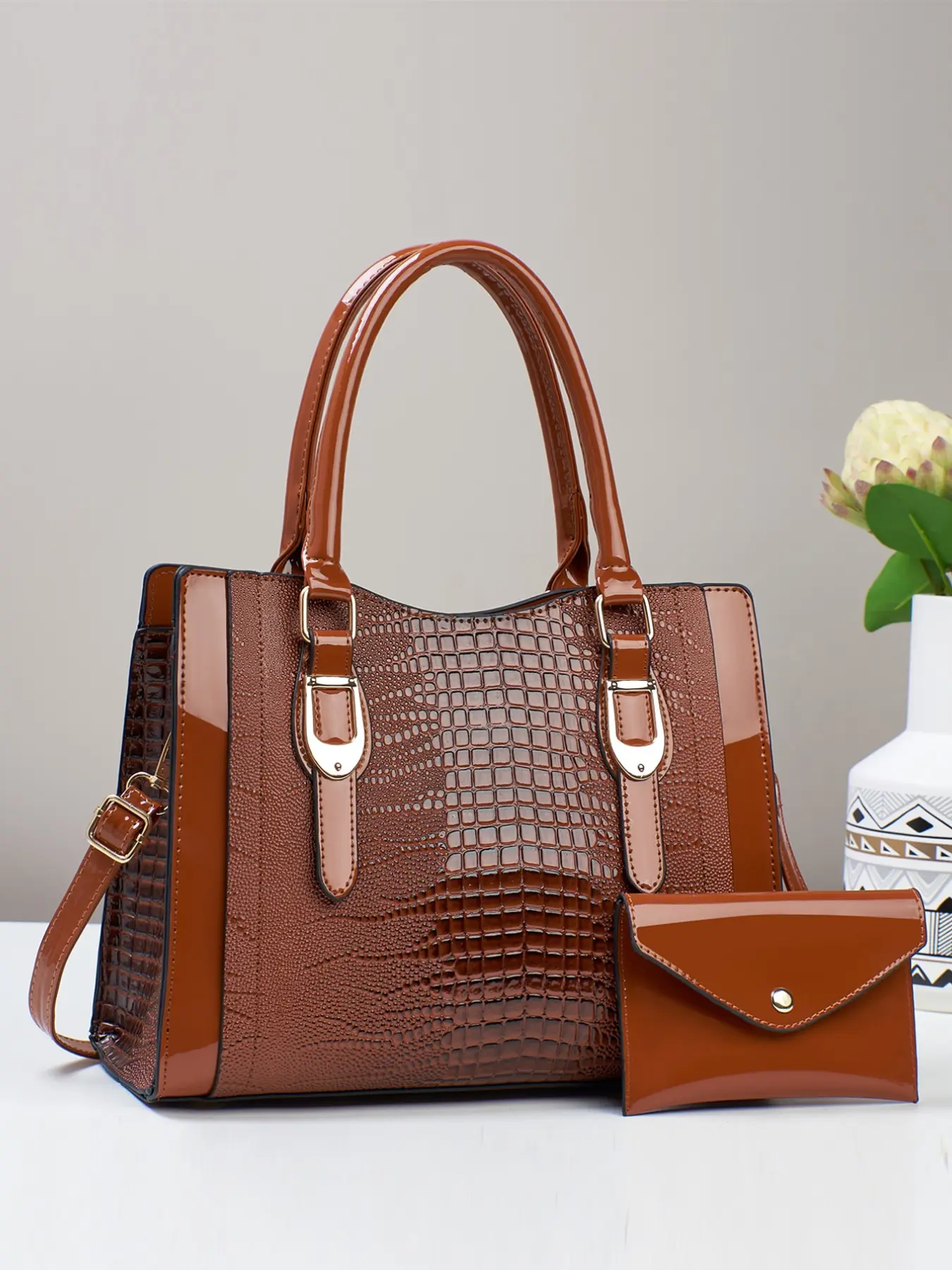 Women's Satchel Handbag, Large Capacity Crocodile Pattern Bag, Casual PU Material, All Seasons, High-End Luxury Women's Crossbody & Clutch