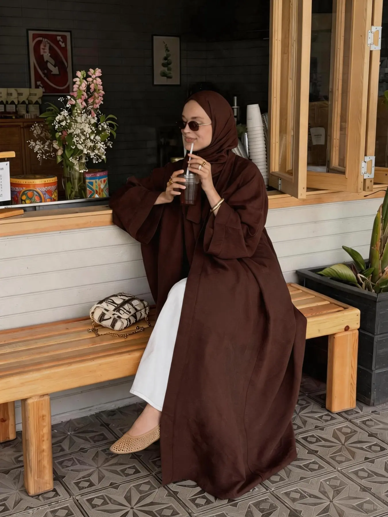 Middle Eastern Elegant Arab Traditional Fashion Abaya, Islamic Abaya Dress, Loose-Fitting Long Sleeve, Plain Surface, All Seasons, Includes Headscarf, Muslim Arabic Abaya