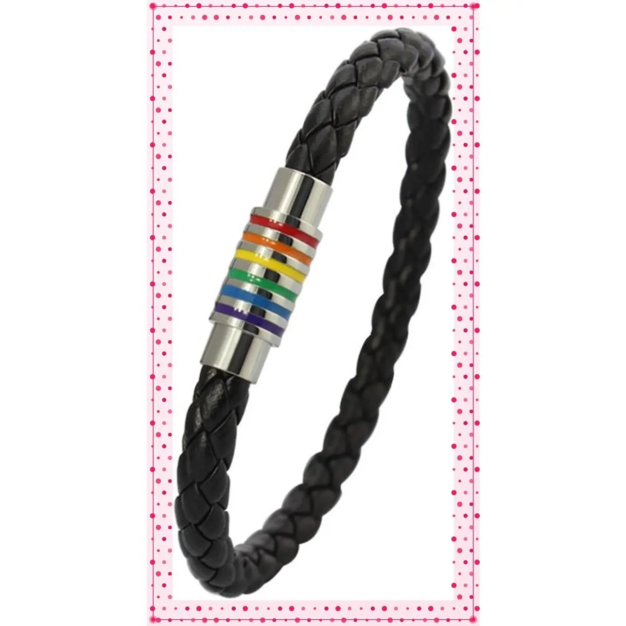 Titanium Stainless Steel Rainbow LGBT Pride Bracelet Handmade Braided LGBTQ Pride Bracelets PU Leather Weave Plaited Wristband JewelryGift