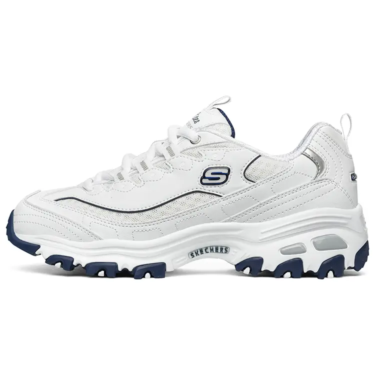 Skechers D'Lites 1.0 Panda Sneakers for Women – Retro, Thick Sole, Height-Increasing, Low-Top Dad Shoes in White and Blue Verifiable, with credentials and supporting global authentication