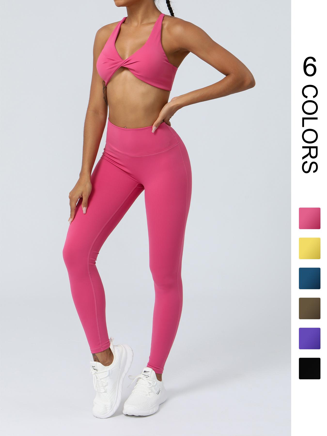 Women's Solid Criss Cross Back Crop Sports Bra & High Waist Leggings Tracksuit Set, Sporty Casual Breathable Outfits for Yoga Gym Workout Running, Ladies Sportswear for All Seasons Workout Running Clothes