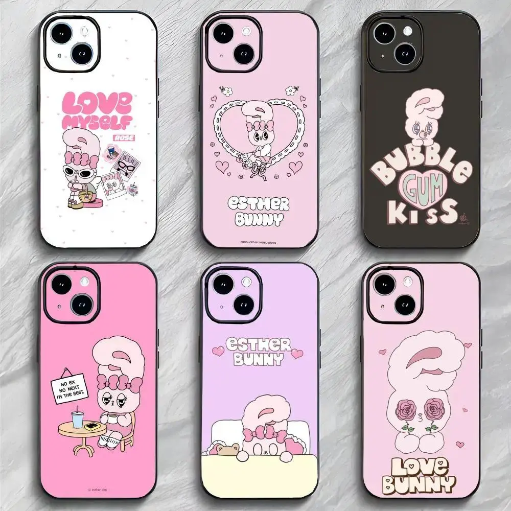 Cute Esther Bunny TPU Cellphone Case - Slim Fit, Glam, Soft Black, Lightweight, Shockproof, Protective Casing Accessory for iPhone 11-17 Pro Max/Plus & Samsung Galaxy S23-S25, Accessories, Cover