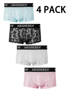 4-Pack Men's Low-Waist Underwear, Lace Thin Breathable Mesh, Soft Comfort Cool Sensual Youth Daily Wear, All-Season Fitted Style, Underwear Boxer Briefs Pack