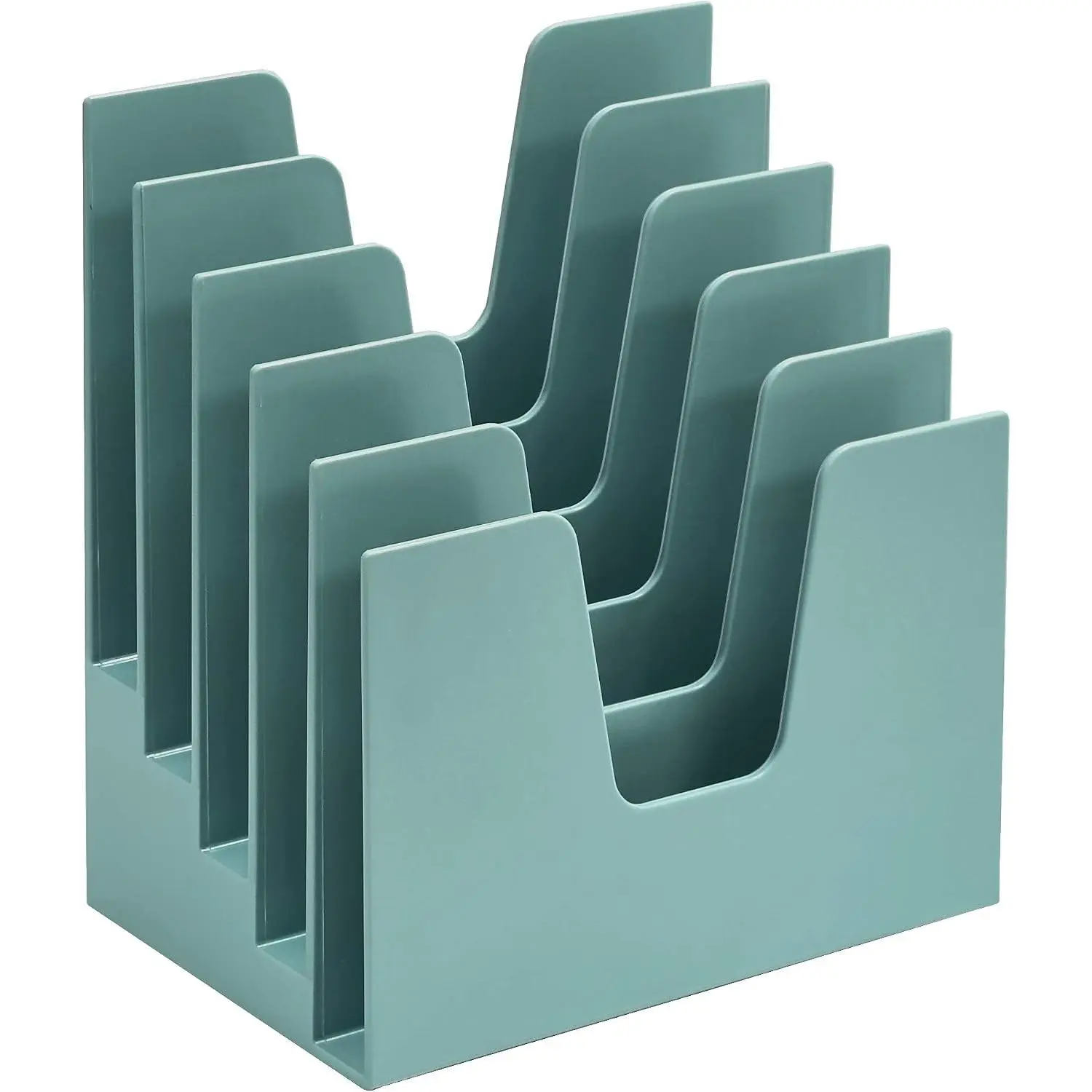 5 Section Incline File Sorter Organizer, Mail Folder Letter Desk Organizer Rack for Office Desktop Organization, Plastic, Solid Green Color