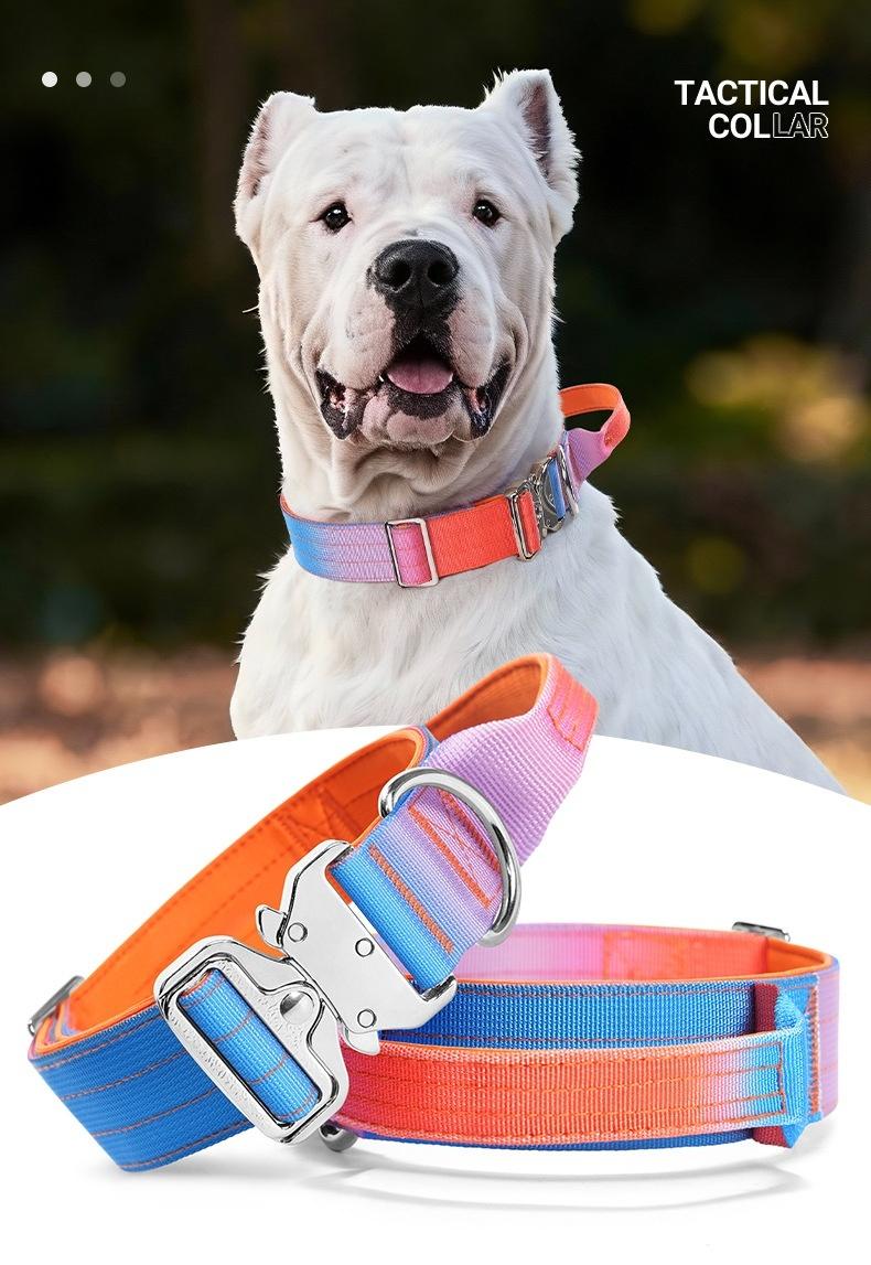 Heavy Duty Tactical Dog Collar with Handle, Adjustable Gradient Pet Collar for Medium Large Dogs