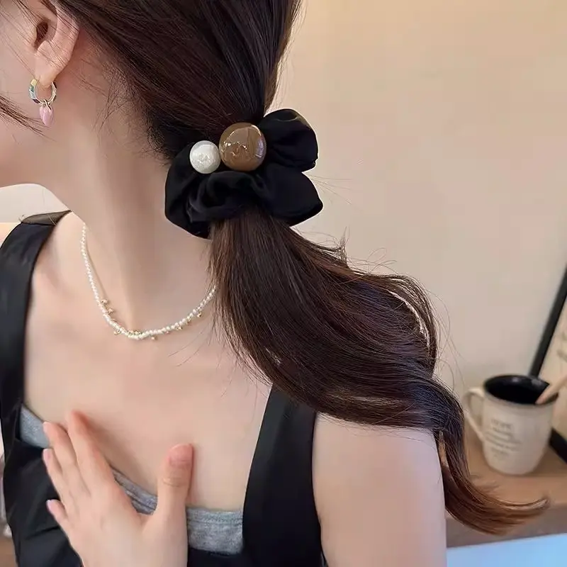2026 New Satin Pearl Scrunchies, Luxury Glossy Hair Ties for Low Ponytail & Bun Hairstyles