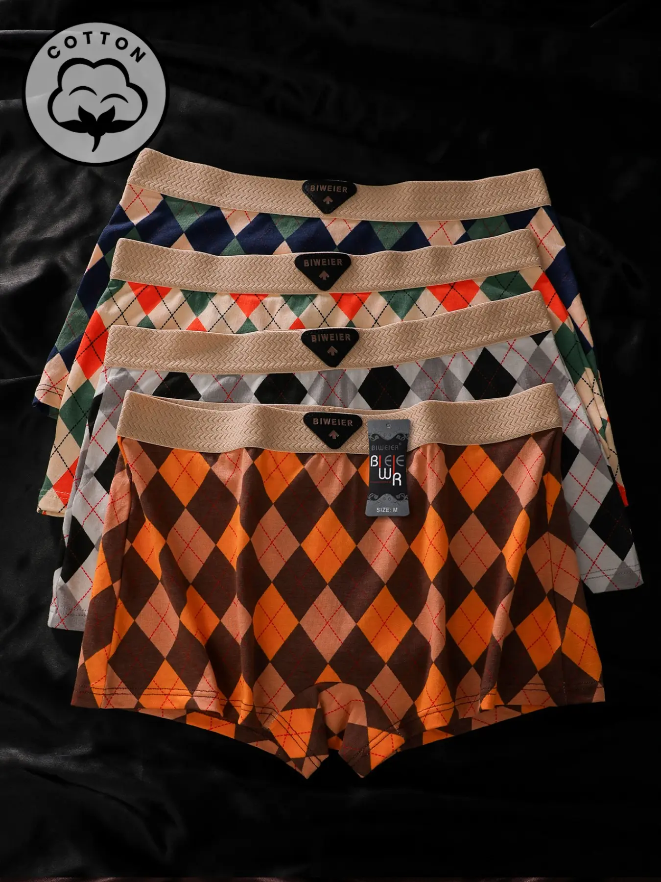 4 Pcs Biweier Women's Plaid Cotton Boyshorts, Soft Comfortable, Casual Slim-Fit Underwear, Ideal for Daily Wear & Gifts