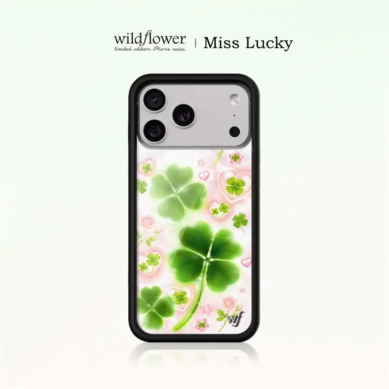 2026 Wildflower Miss Lucky   for iPhone 17 16 15 14 13 12 Pro  Plus wf Flower Four Leaves Clover protect Cover﻿﻿﻿﻿﻿ mobile cover gift series checkerboard pattern phone girl
