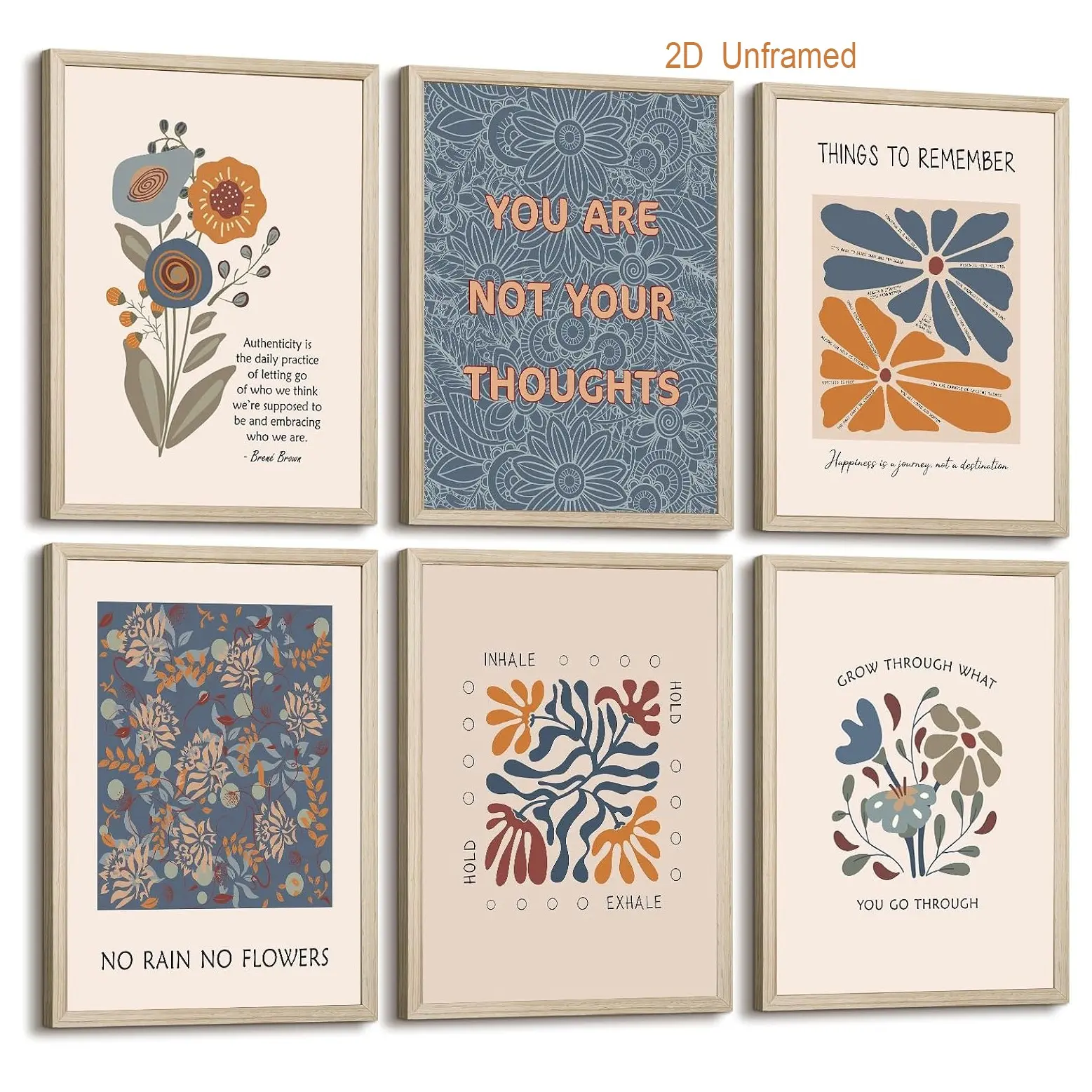 6-Piece Set of Frameless Mental Health-Themed Wall Art Posters, Inspirational Canvas Wall Decor, Counseling Room Decor Posters, Bohemian-Style Inspirational Artwork, Positive Psychology Quotes, Classroom Artwork