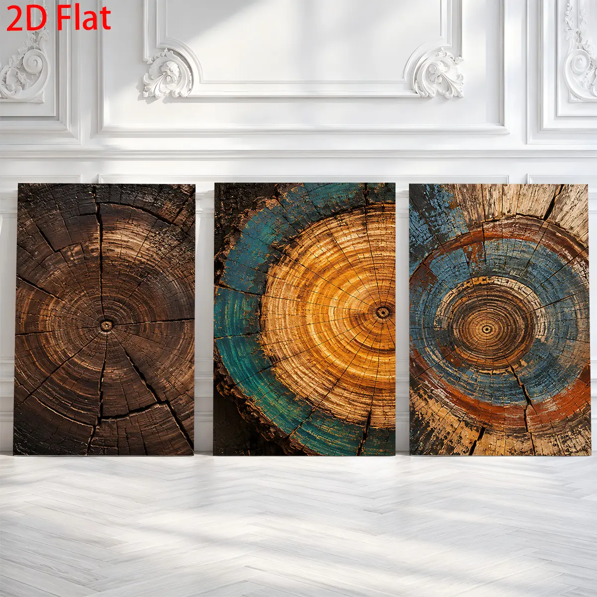 Three-piece set of 2D flat paintings--three different color tree stump cross-section themed canvas wall art, waterproof canvas prints ready to hang and use, suitable for home room decoration, can be used as gifts for Father's Day, graduation ceremonies, b