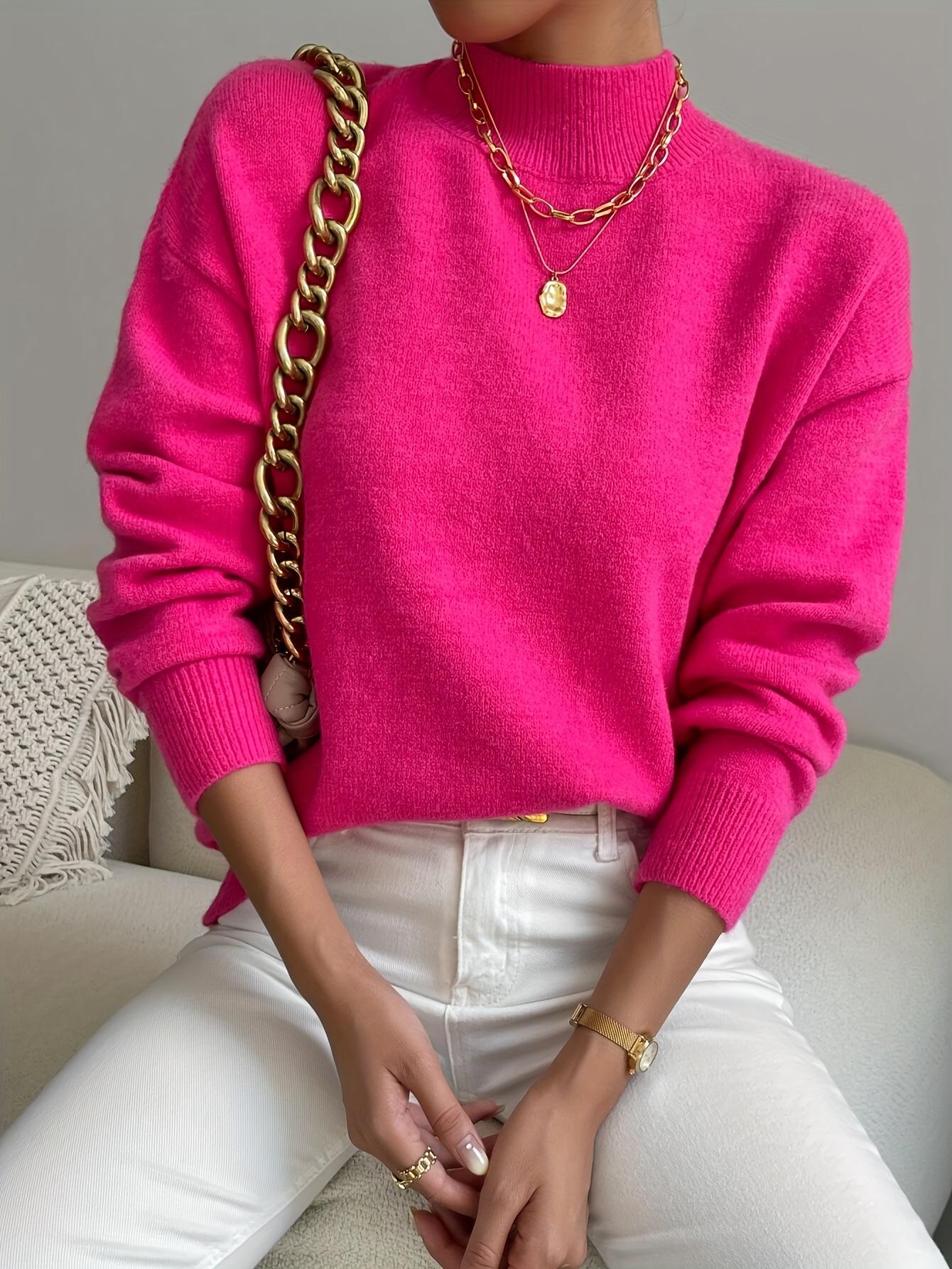 [Elegant Winter Sweater] Elegant Oversized Women's White Winter Sweater |     High Neck Turtleneck Pullover, Stretchy Collar, Loose Fit, Long Sleeves - Machine Washable for Fall & Cold Weather angelina  neon  outfit