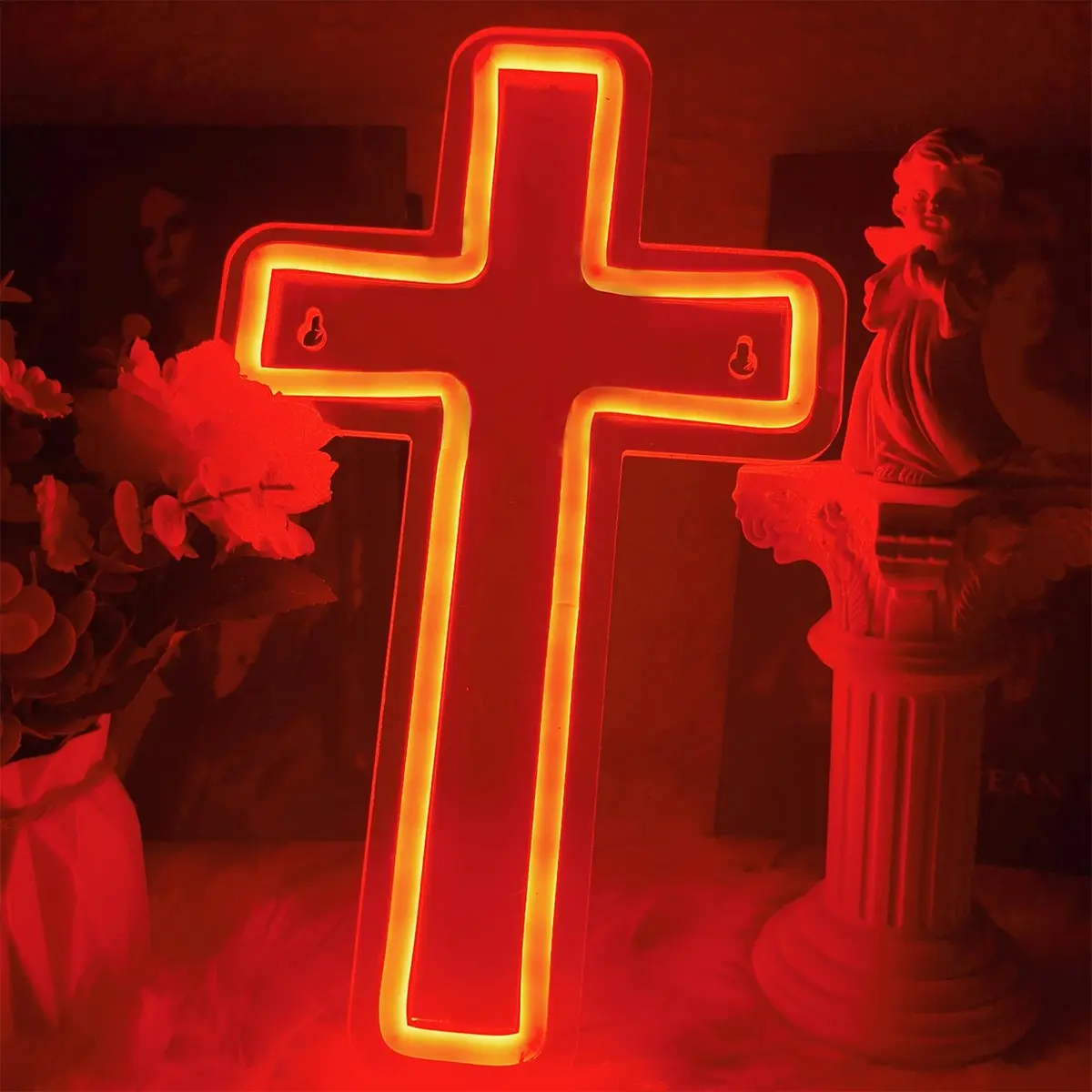 1PC Cross Neon Sign, 4 Colors Available, USB-Powered, Easy to Use, for Wall Decor, Birthday Party, Wedding, Gaming, Versatile for Restaurant, Shop, Bedroom, Dorm, Party & Holiday Decor