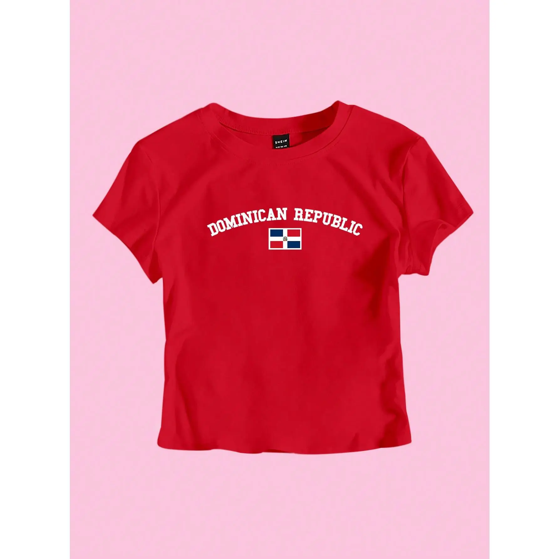 Women's Flag Letter Print Round Neck Short-Sleeve Sports Top - Slim, Wide-Shoulder Fit, Vintage Trendy Fabric, Unisex New Year Casual Clothes Graphic Tee with Good Quote music, Shortsleeve, Elastane, Graphic Tees, Women's Graphic Tees