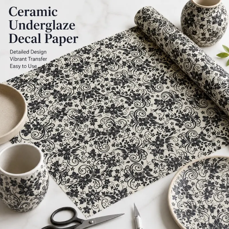 1pc Heat-Resistant Suitable for Ceramics Glaze Transfer Paper - DIY Underglaze with Bright Floral Patterns, Compatible for Pottery, Clay Slab Decoration