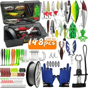 Takami 148pcs Fishing Kit, Includes Bait, Tools, Hooks, Pliers, Sinkers, Line, Gloves, Storage Box, Suitable for Saltwater and Freshwater, Perfect Gift