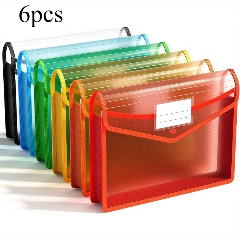 6-Piece Plastic Expanding File Folder Set – Designed for document storage, featuring snap closures, vibrant colors, an accordion-style design, and large capacity.