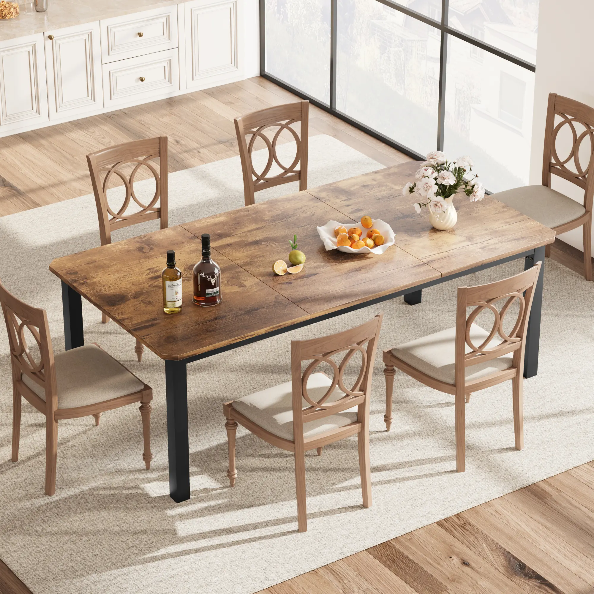 Industrial Rectangular Dining Table with Sturdy Metal Frame, Spacious Kitchen Table for Home and Dining Room, Durable and Easy to Assemble