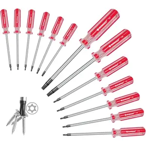 13-Piece Torx Screwdrivers Set, Security Tamper, T4,T5,T6,T7,T8,T9,T10,T15,T20,T25,T27,T30,T40 (red)
