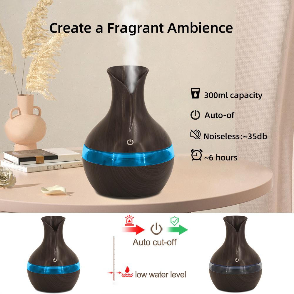300ml USB Aromatherapy Essential Oil Diffuser Humidifier Combo with 2 Oils