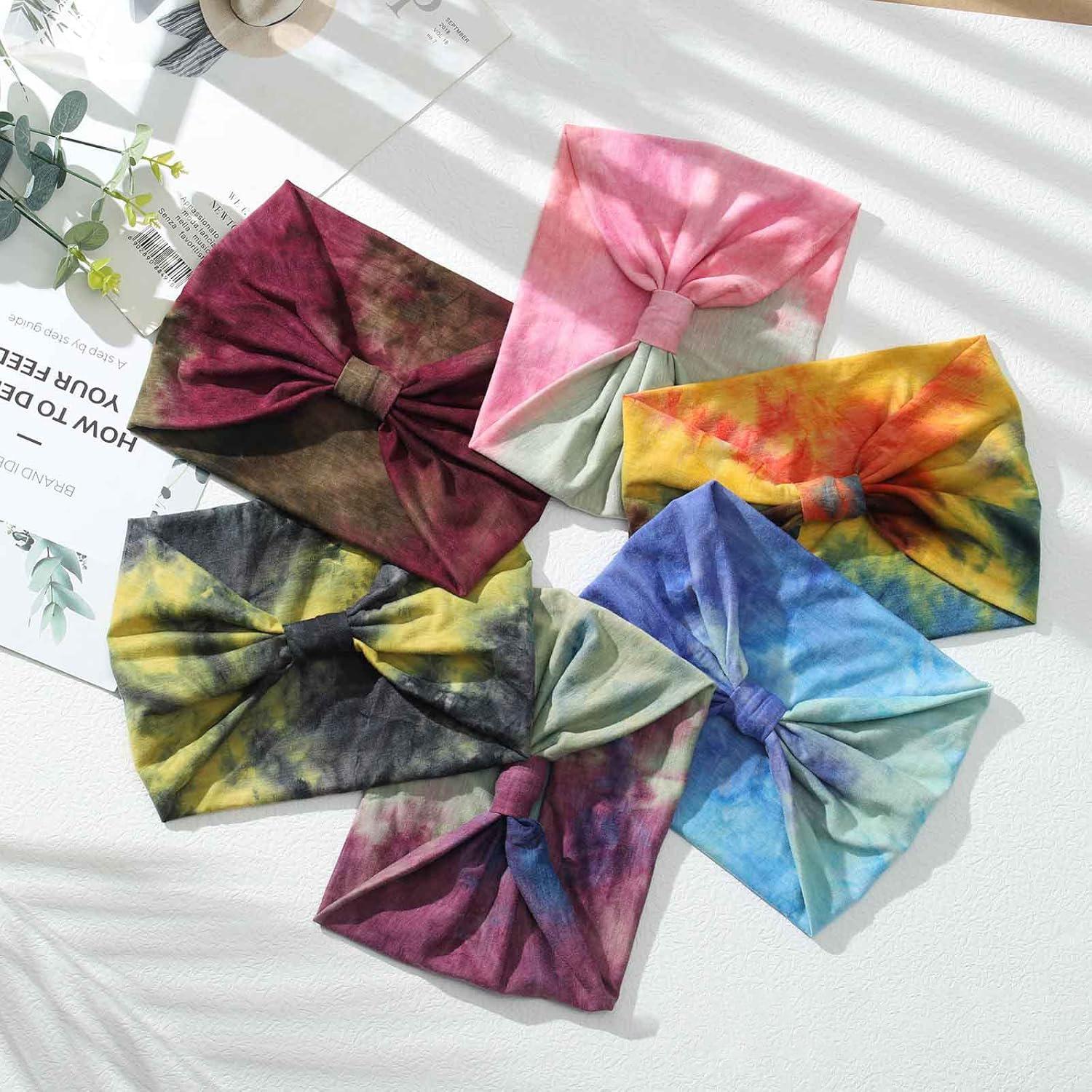 Wide Headbands Women Knotted Headband Non Slip Elastic Hair Bands Tie Dye Turban Head Wraps Workout Yoga Sports Sweatbands Boho Headbands for Women Fashion Hair Accessories Pack of 6 (Stylish) SpringStatements