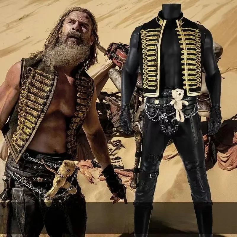 Fancy DeMantus Cosplay Vest for Men Movie Max Mad Costume Disguise Adult Man Roleplay Suit Halloween Carnival Party Clothes