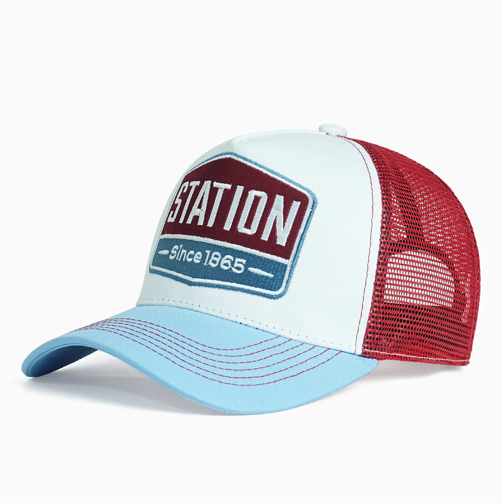 Premium Structured Letter Embroidered Trucker Hat, Slightly Curved Brim Breathable Mesh Back Adjustable Hip Hop Baseball Cap for Men Style Casual