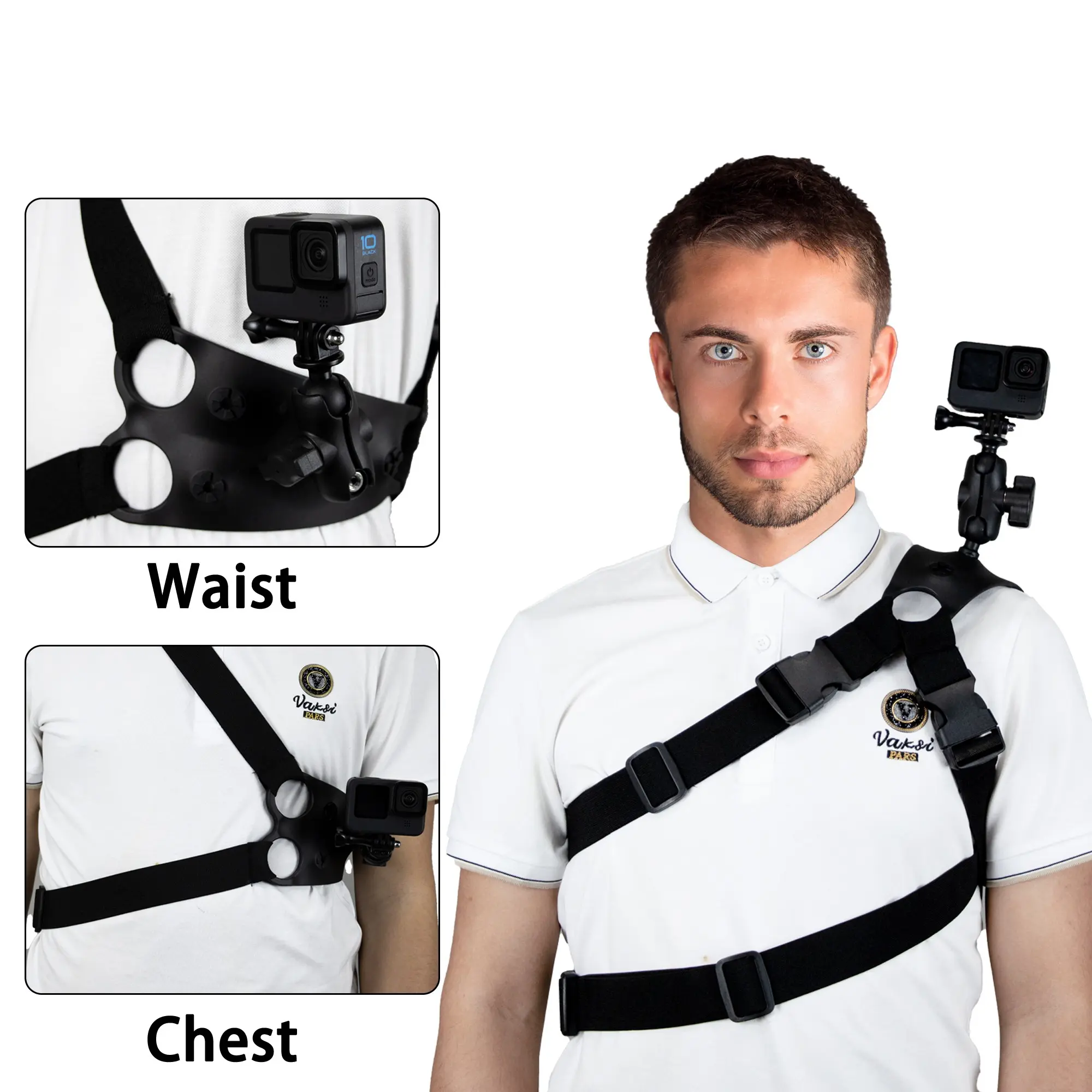 GoPro Adjustable Shoulder Strap Mount, 3-in-1 Chest/Waist Strap for Action Cameras, Compatible with GoPro, DJI, and Akaso; ideal for vlogging, drones, and the gym, Vlog Accessories