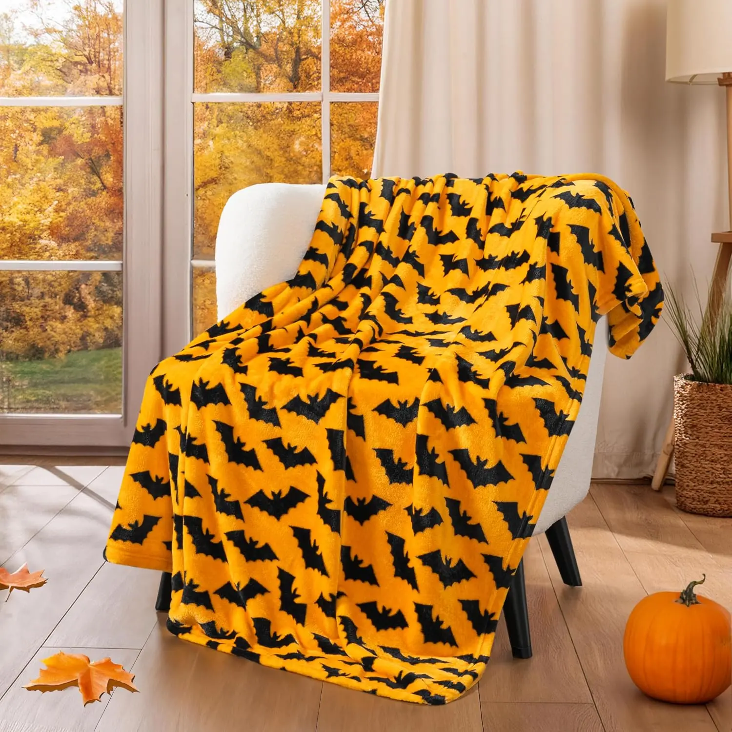 Halloween Throw Blanket for Sofa| Autumn Bat Halloween Fleece Blanket| Soft, Plush, Warm Autumn Cabin Blanket (Halloween Bat)