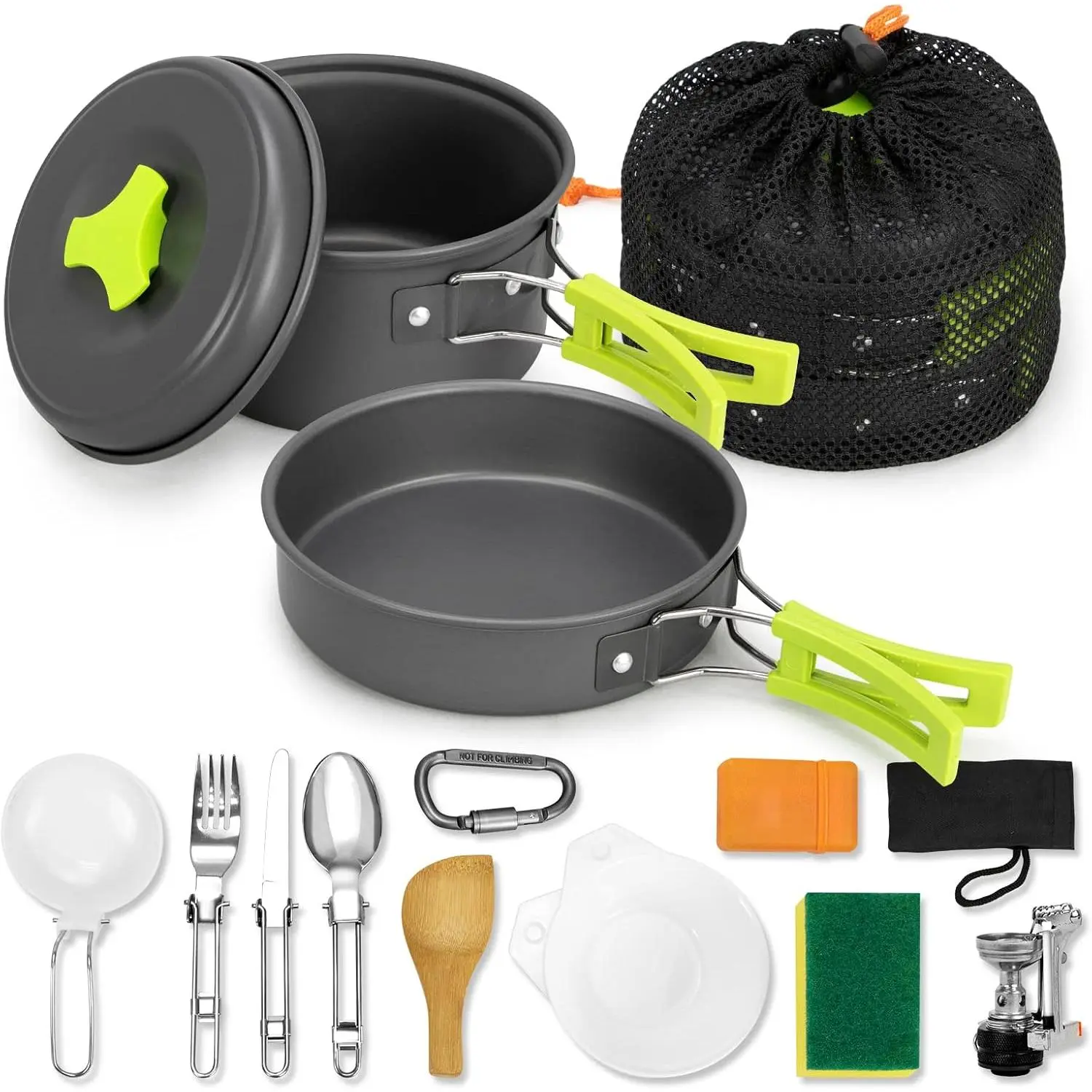 15pcs Camping Cookware Mess Kit,Non-Stick Lightweight Pots Set Portable Outdoor Cookware  Camping Backpacking Hiking Outdoor Cooking and Picnic New model