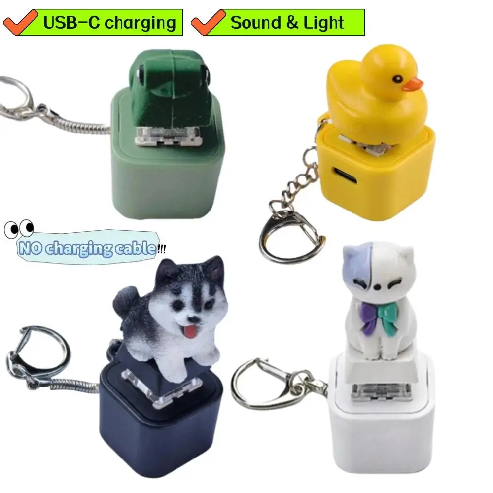 Duck Frog Keyboard Fidget Toys Keychain Finger Button Clicker Decompression Toys with Colorful Lights Rechargeable Ornament