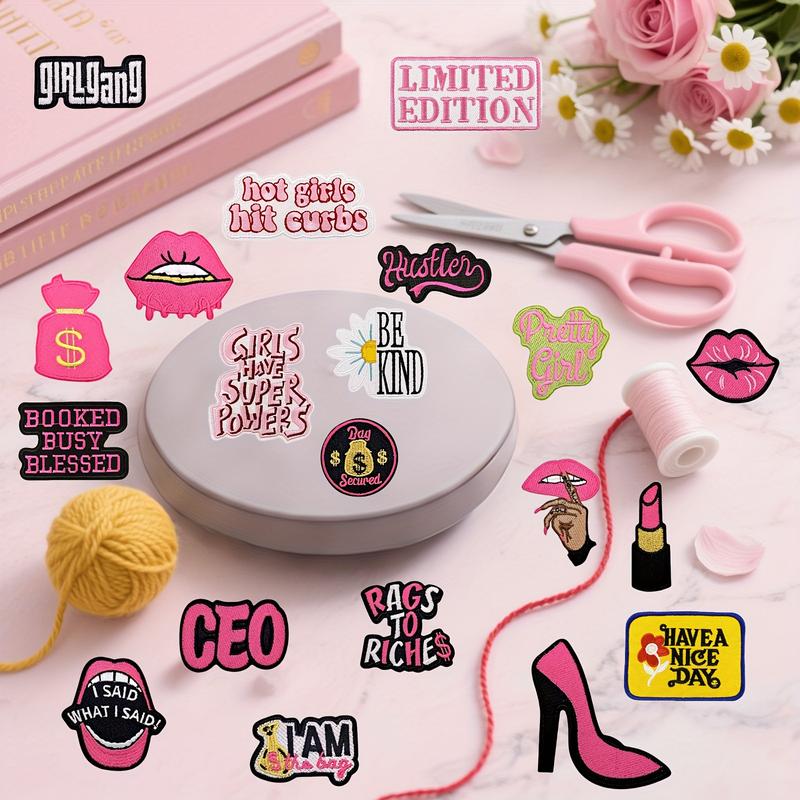 Set of 20 Hot Pink Iron-On Patches Designed for Hats, Perfect for Cool. These Embroidered Patches Can Be Sewn Onto Jackets, Backpacks, And Clothing, Making Great Accessories for Women And .