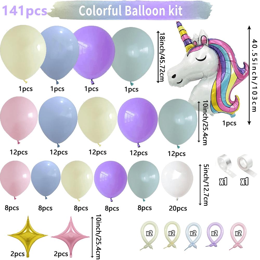 141pcs Rainbow Unicorn Balloon Garland Kit, Colorful Candy Macaron Balloons Differents Sizes 18/10/5 Inches for Wedding Birthday Party Decoration