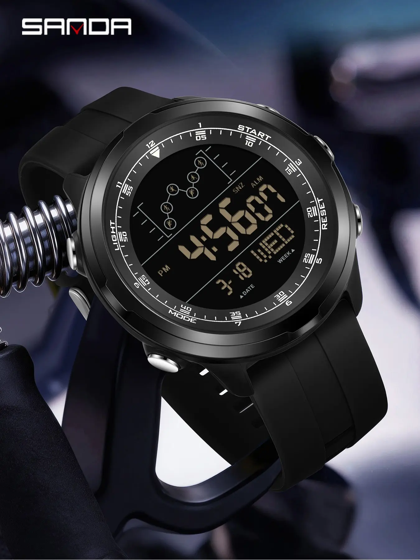 SANDA 9092 Digital Watch, Digital Wristwatch, Men Military Army Sport Wrisowatch LED Stopwatch Waterproof, Waterproof Watch with Luminous & Alarm & Calendar Function, with Box and Handline